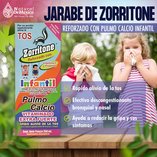 Jarabe Tos Infantil Zorritone Reforzado con Vitamina C y Propoleco Pulmo Calcio Vitaminado Extra Fuerte Frasco 250 ml